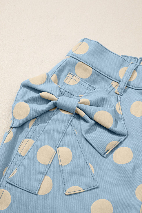 Polka Dot Print Bow Detail Pocketed Denim Jeans