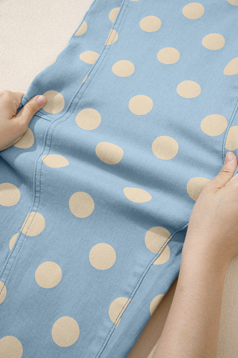 Polka Dot Print Bow Detail Pocketed Denim Jeans
