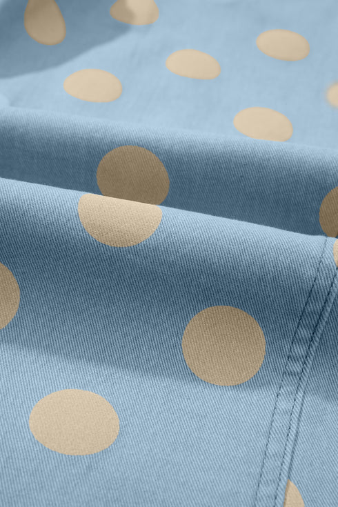Polka Dot Print Bow Detail Pocketed Denim Jeans