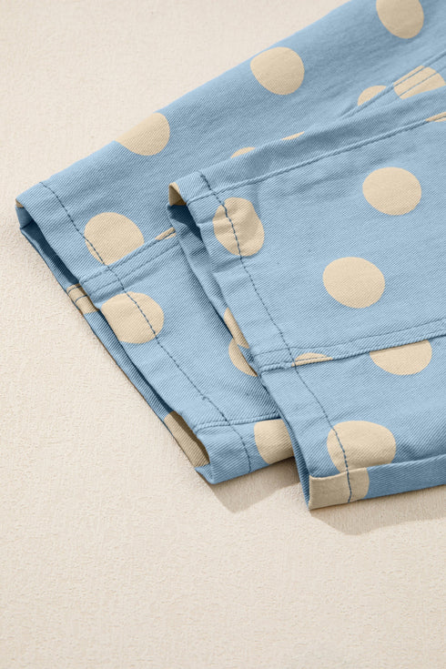 Polka Dot Print Bow Detail Pocketed Denim Jeans