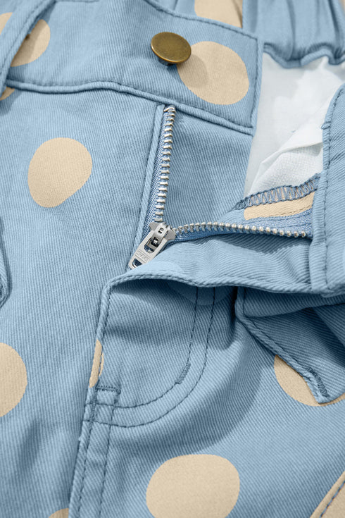 Polka Dot Print Bow Detail Pocketed Denim Jeans