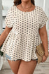 Polka Dot Print Button Detail Short Sleeve Babydoll Blouse