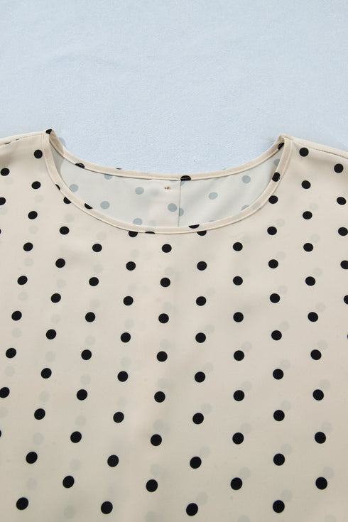Polka Dot Print Button Detail Short Sleeve Babydoll Blouse