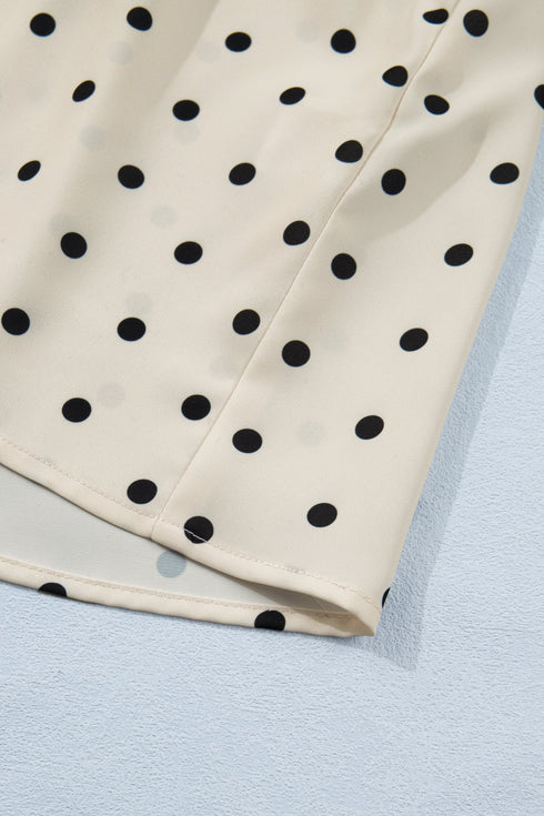 Polka Dot Print Button Detail Short Sleeve Babydoll Blouse