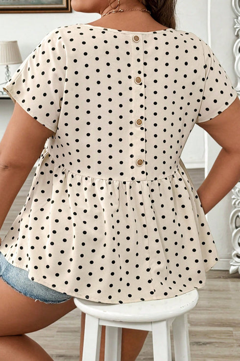 Polka Dot Print Button Detail Short Sleeve Babydoll Blouse