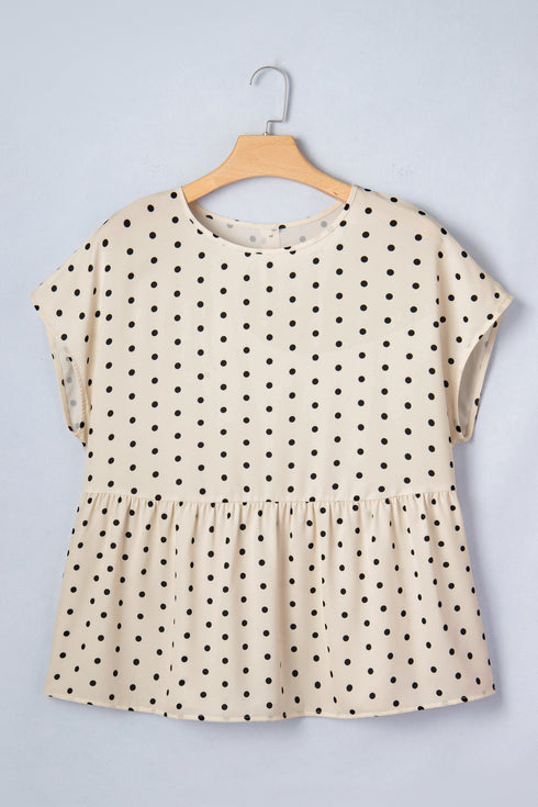 Polka Dot Print Button Detail Short Sleeve Babydoll Blouse