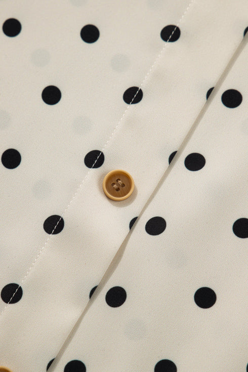 Polka Dot Print Button Detail Short Sleeve Babydoll Blouse