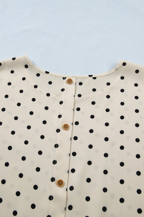 Polka Dot Print Button Detail Short Sleeve Babydoll Blouse