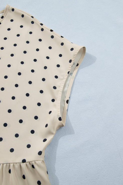 Polka Dot Print Button Detail Short Sleeve Babydoll Blouse