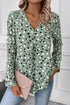 Polka Dot Print Button Front Long Sleeve Blouse