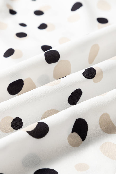Polka Dot Print Button Front Long Sleeve Blouse