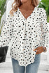 Polka Dot Print Button Front Long Sleeve Blouse