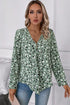 Polka Dot Print Button Front Long Sleeve Blouse