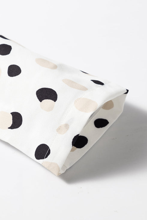 Polka Dot Print Button Front Long Sleeve Blouse