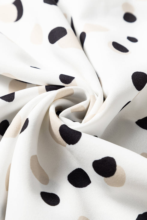 Polka Dot Print Button Front Long Sleeve Blouse