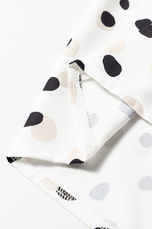 Polka Dot Print Button Front Long Sleeve Blouse