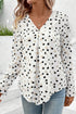 Polka Dot Print Button Front Long Sleeve Blouse