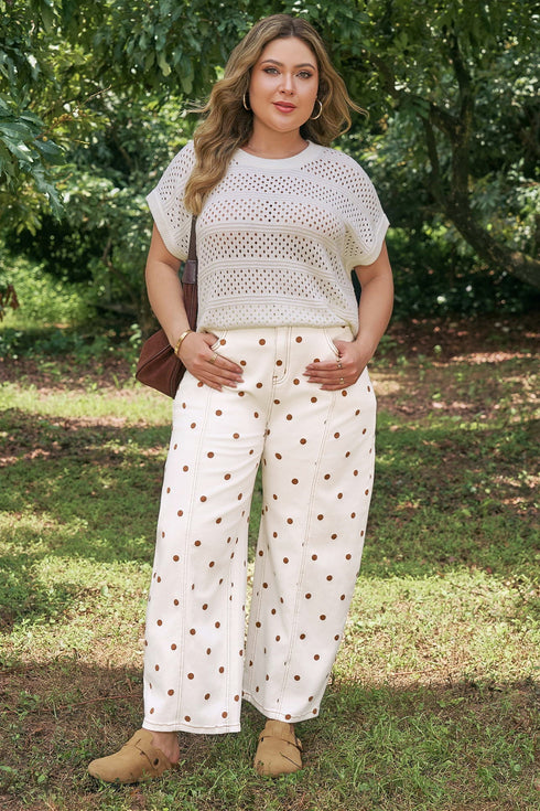 Polka Dot Print Cotton Blend Denim Barrel Jeans