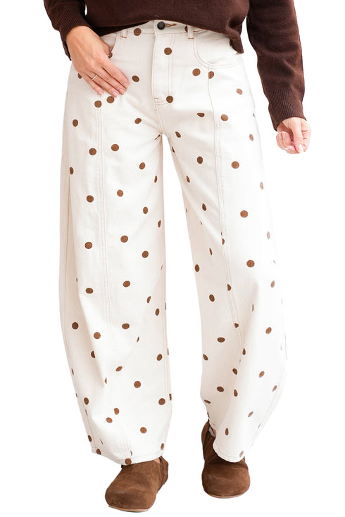 Polka Dot Print Cotton Blend Denim Barrel Jeans