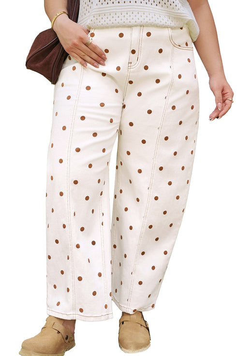 Polka Dot Print Cotton Blend Denim Barrel Jeans