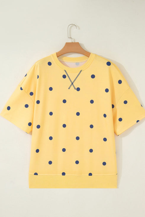 Polka Dot Print Crossed Seam Detail Oversized Tee