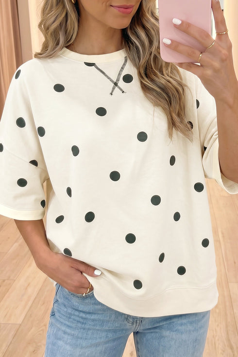 Polka Dot Print Crossed Seam Detail Oversized Tee