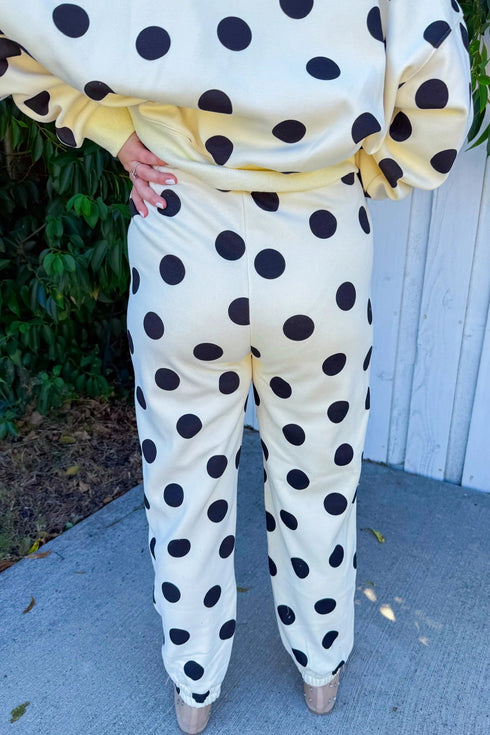 Polka Dot Print Drop Shoulder Drawstring Jogger Pant Set