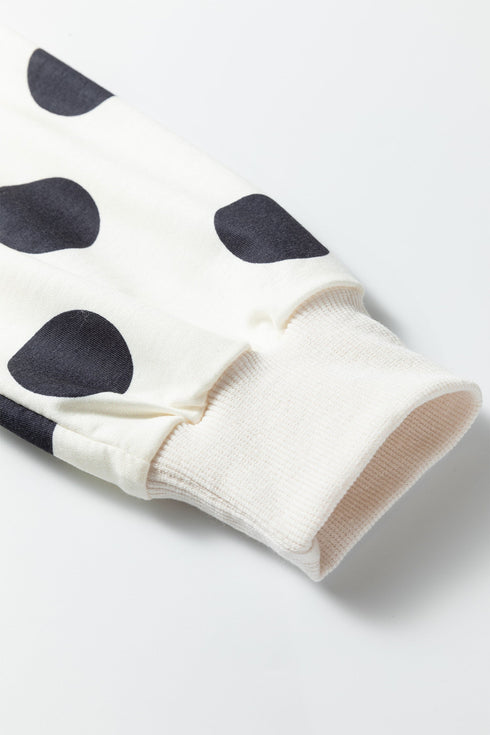 Polka Dot Print Drop Shoulder Drawstring Jogger Pant Set