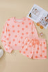 Polka Dot Print Drop Shoulder Pullover Drawstring Short Set