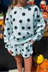 Polka Dot Print Drop Shoulder Pullover Drawstring Short Set