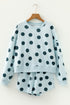 Polka Dot Print Drop Shoulder Pullover Drawstring Short Set