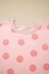 Polka Dot Print Drop Shoulder Pullover Drawstring Short Set