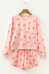 Polka Dot Print Drop Shoulder Pullover Drawstring Short Set