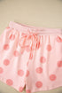 Polka Dot Print Drop Shoulder Pullover Drawstring Short Set