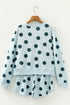Polka Dot Print Drop Shoulder Pullover Drawstring Short Set