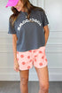 Polka Dot Print Drop Shoulder Pullover Drawstring Short Set