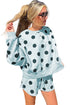 Polka Dot Print Drop Shoulder Pullover Drawstring Short Set