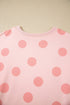 Polka Dot Print Drop Shoulder Pullover Drawstring Short Set