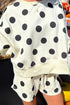 Polka Dot Print Drop Shoulder Pullover Drawstring Short Set