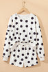 Polka Dot Print Drop Shoulder Pullover Drawstring Short Set