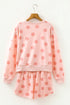 Polka Dot Print Drop Shoulder Pullover Drawstring Short Set
