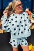 Polka Dot Print Drop Shoulder Pullover Drawstring Short Set