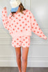 Polka Dot Print Drop Shoulder Pullover Drawstring Short Set