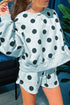 Polka Dot Print Drop Shoulder Pullover Drawstring Short Set