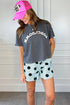 Polka Dot Print Drop Shoulder Pullover Drawstring Short Set