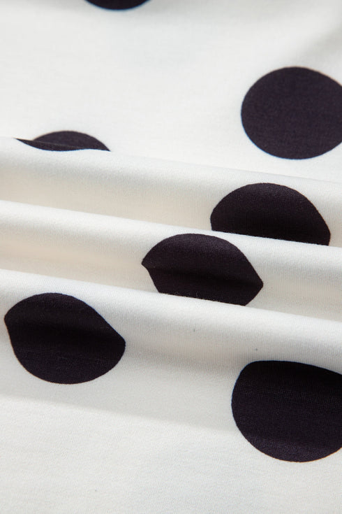 Polka Dot Print Drop Shoulder Pullover Drawstring Short Set