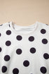 Polka Dot Print Drop Shoulder Pullover Drawstring Short Set