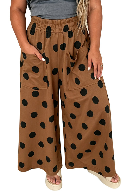 Polka Dot Print Elastic Waist Flowing Wide Leg Pants