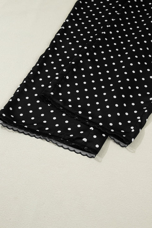 Polka Dot Print Elastic Waist Lace Hem Loose Pants