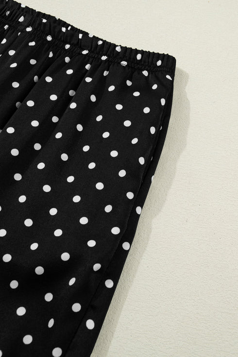 Polka Dot Print Elastic Waist Lace Hem Loose Pants